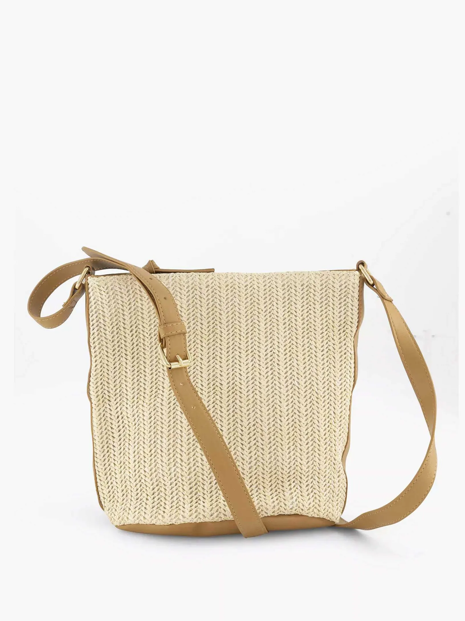 Beige Schoudertas Gevlochten