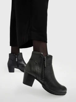 Zwarte Leren Comfort Enkellaars Hak