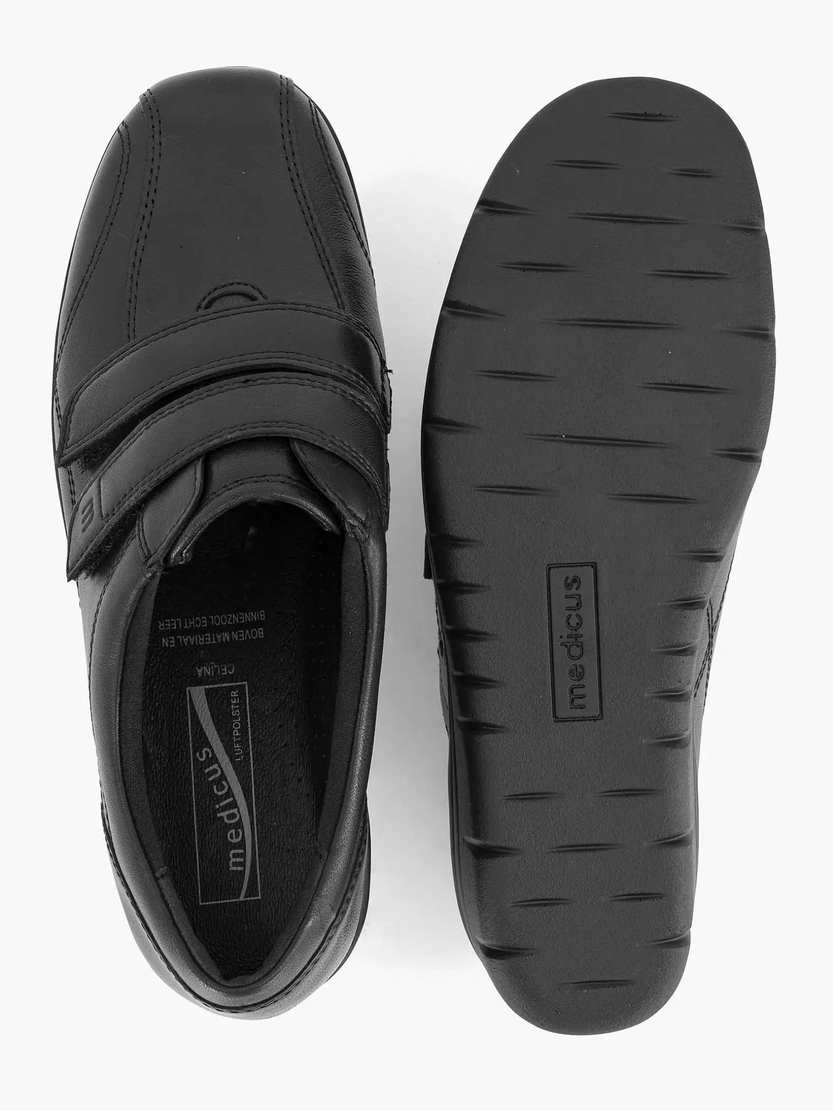 Zwarte Leren Comfort Sneaker Klittenband